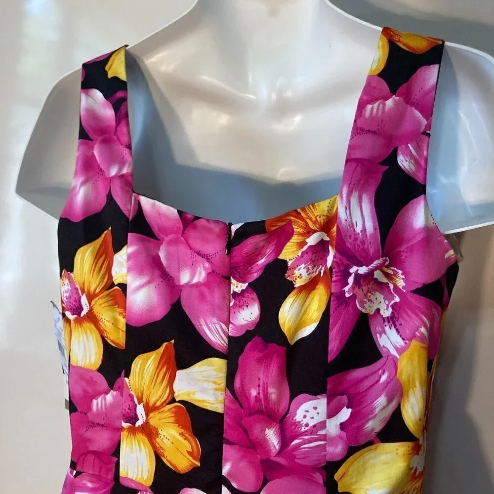 Scarlett SZ 11/12 NWT Black tropical print sateen sundress Italian Preppy Parisi